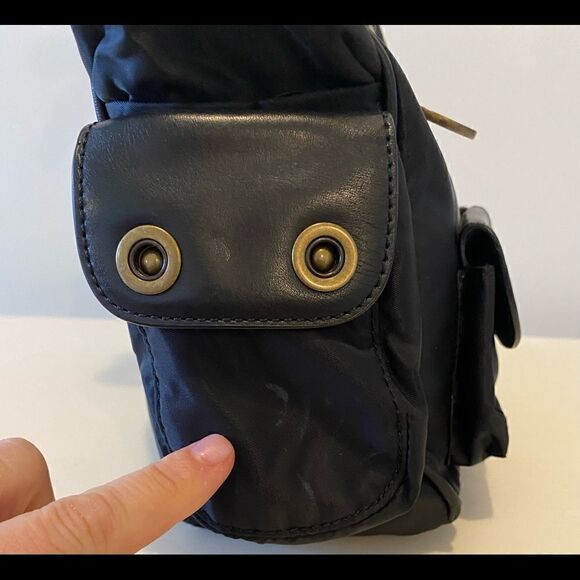 Moschino Black Nylon Handbag Leather Detailing VINTAGE Designer Luxury Italy - Picture 10 of 16